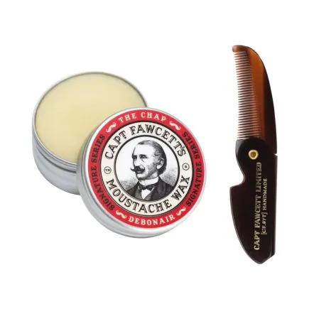Captain Fawcett The Chap Moustache Wax & Foldable Beard Comb Gift Set