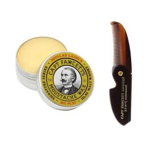 Captain Fawcett Big Peat Moustache Wax & Foldable Beard Comb Gift Set