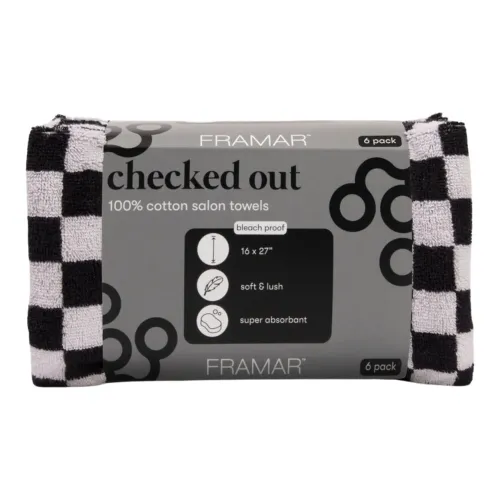 Framar Checked Out Salon Towels Black & White - 6 Pack